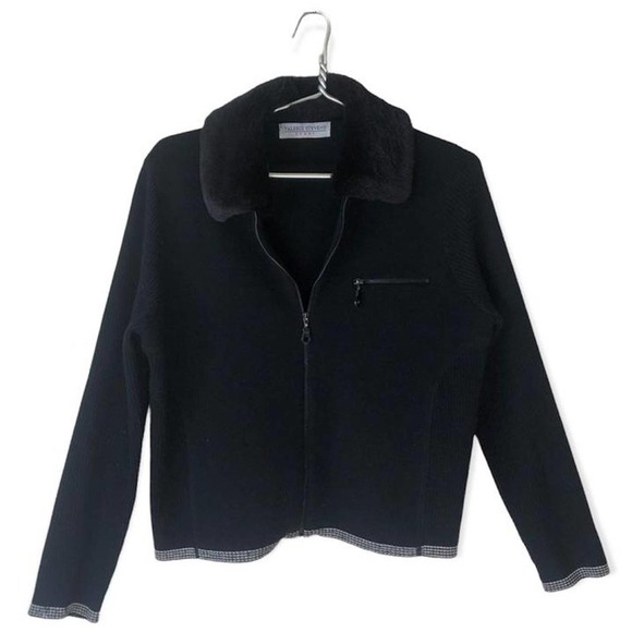 Vintage Fur Collar Merino Wool Zip Jacket - Picture 1 of 4